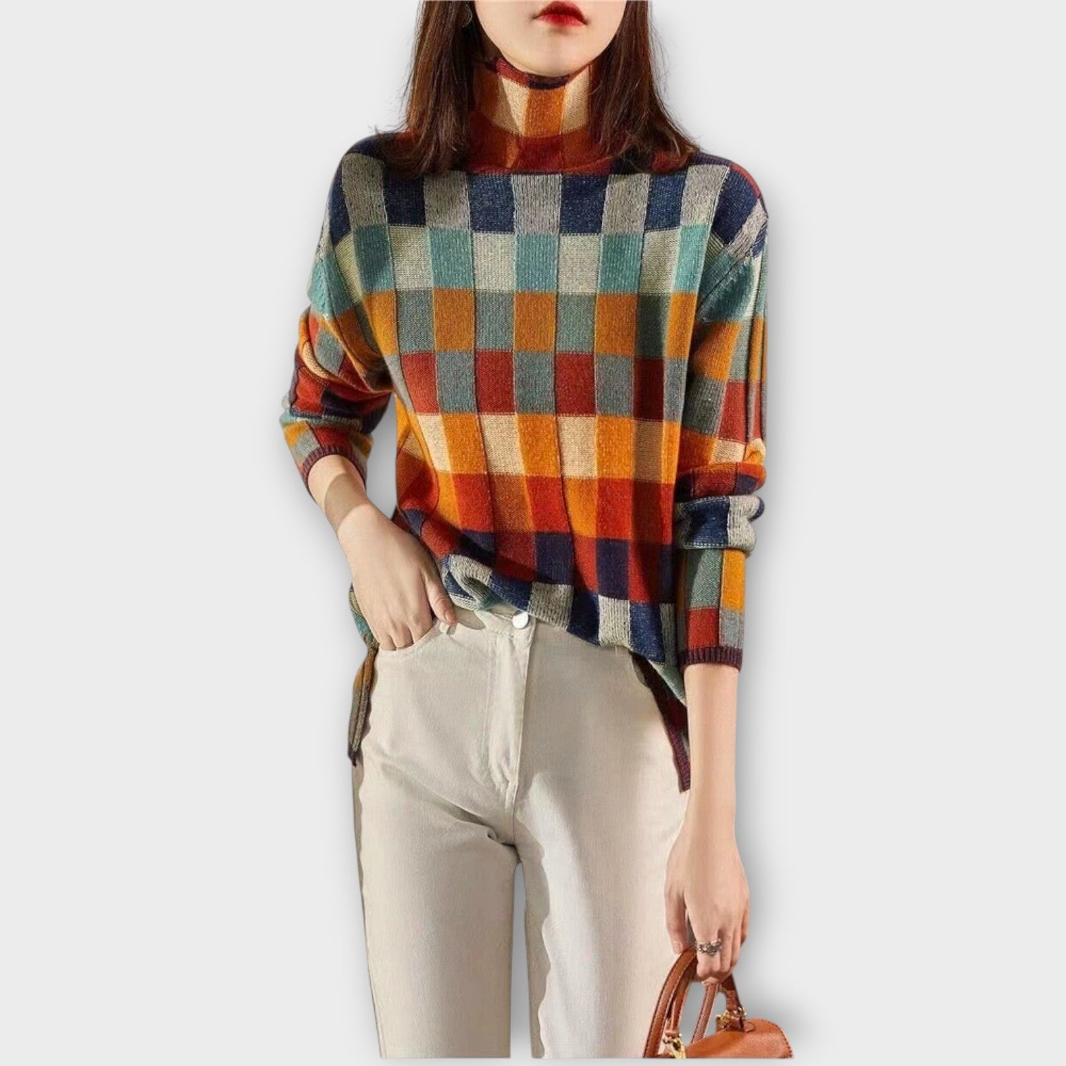 Cozy Checkered Turtleneck Sweater