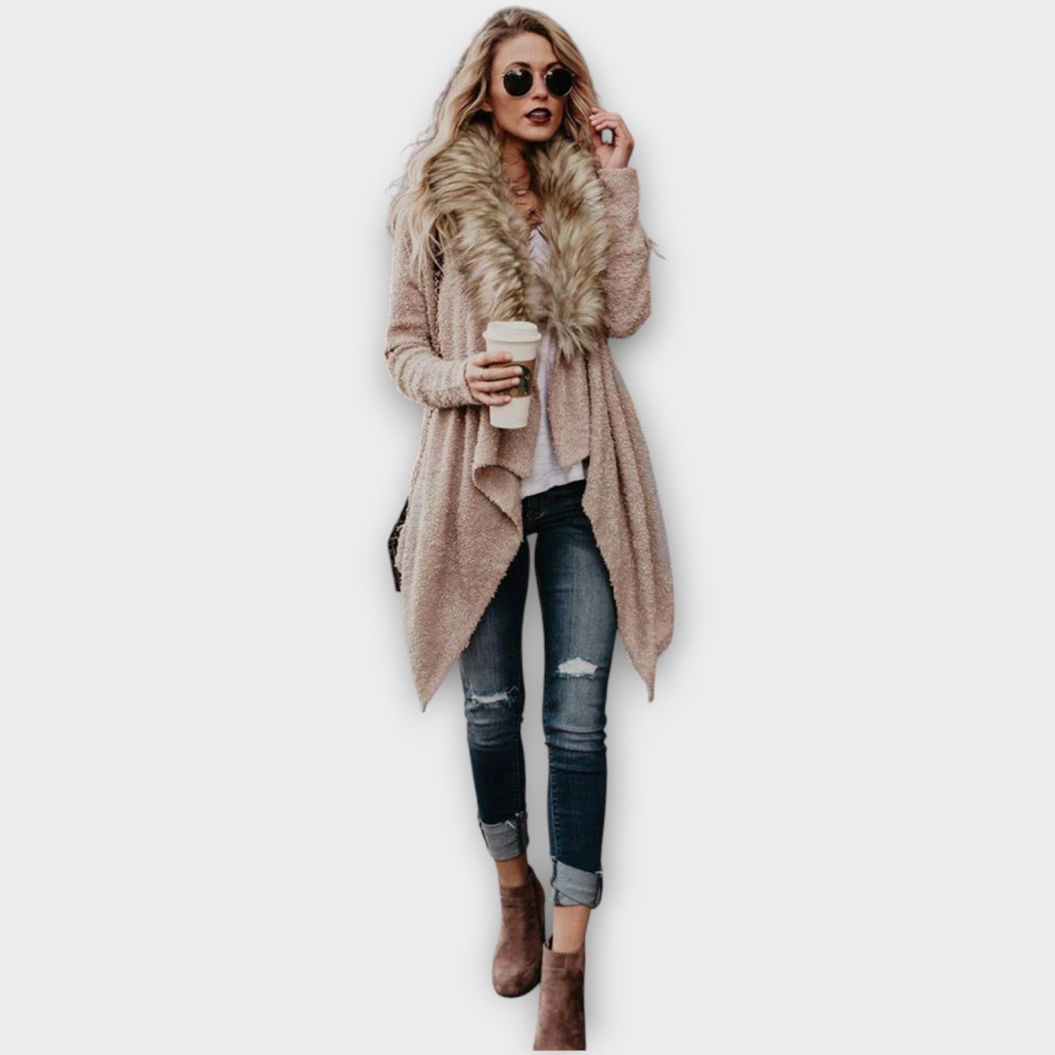 Cozy Draped Faux-Fur Cardigan