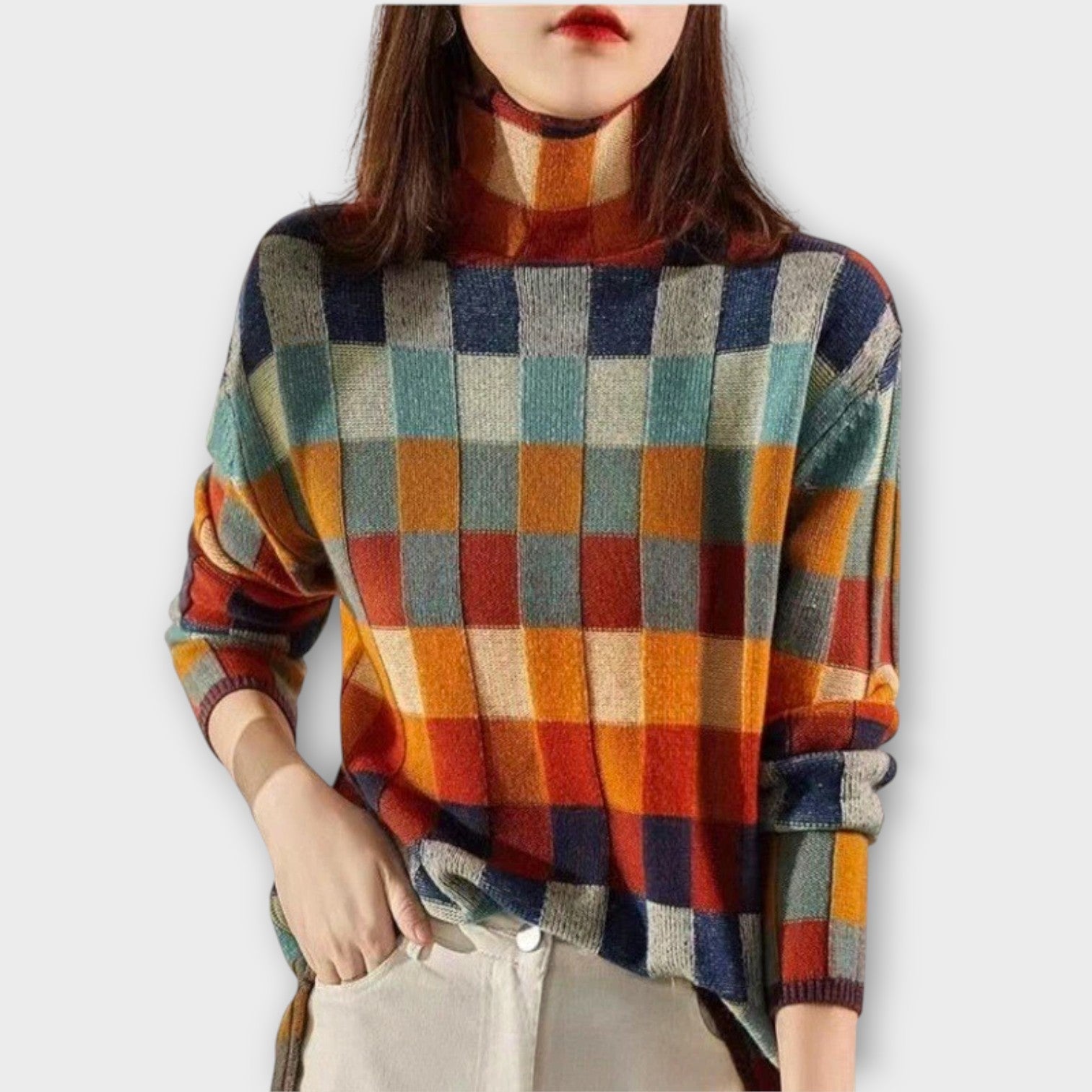 Cozy Checkered Turtleneck Sweater