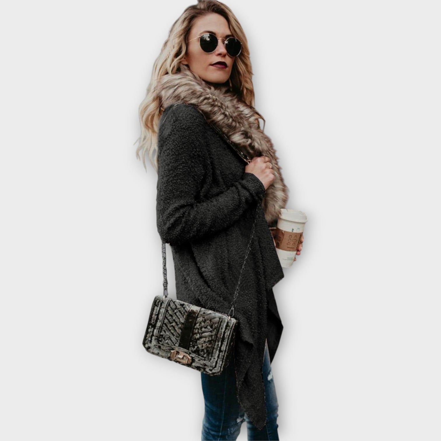 Cozy Draped Faux-Fur Cardigan