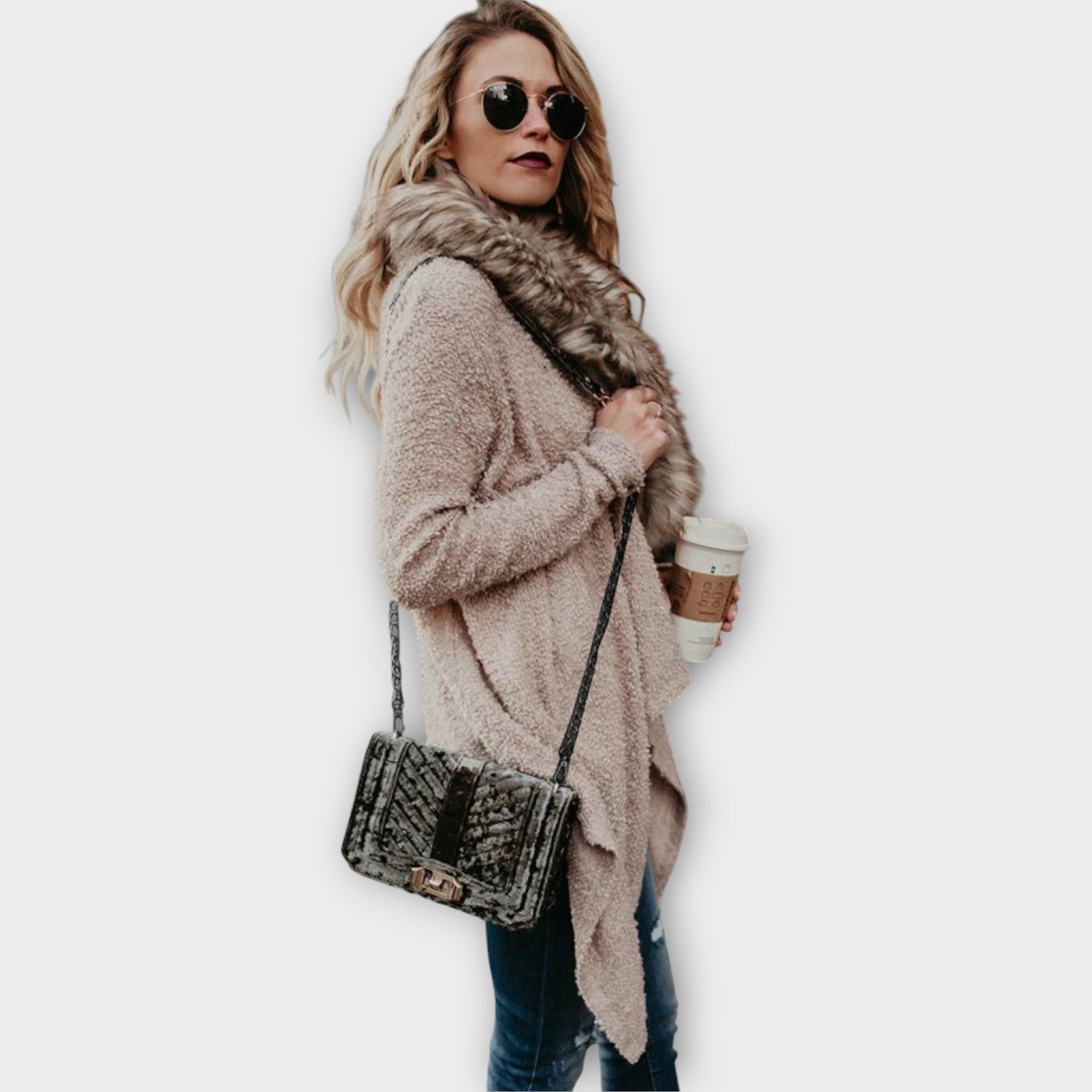 Cozy Draped Faux-Fur Cardigan