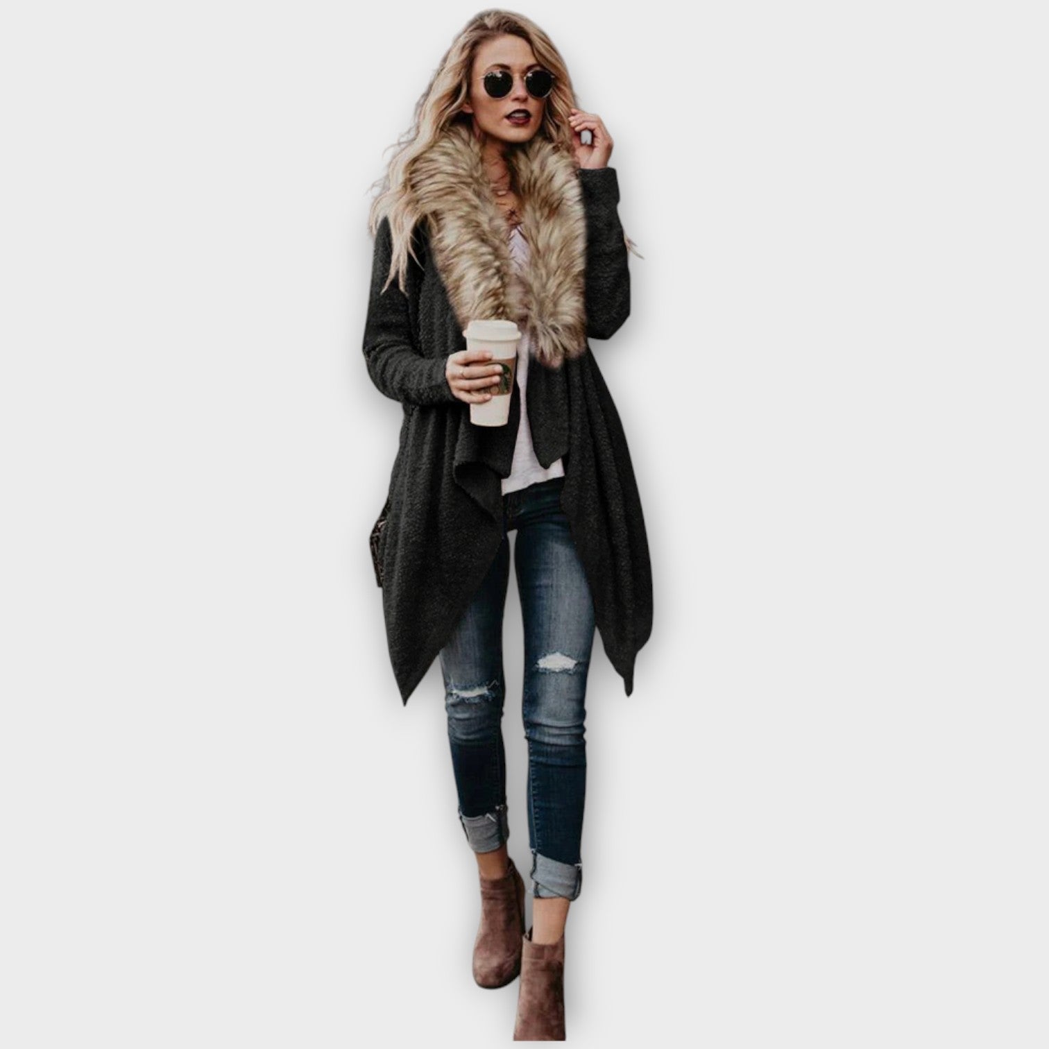 Cozy Draped Faux-Fur Cardigan