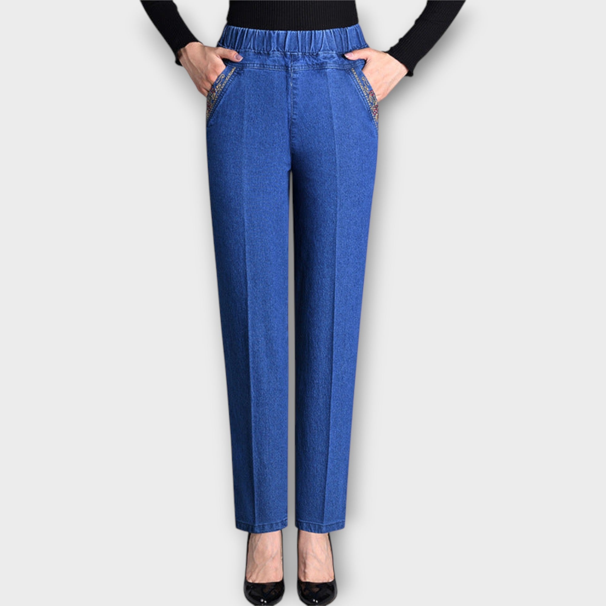 Women's Jeans with Side Pockets and Elastic Waist