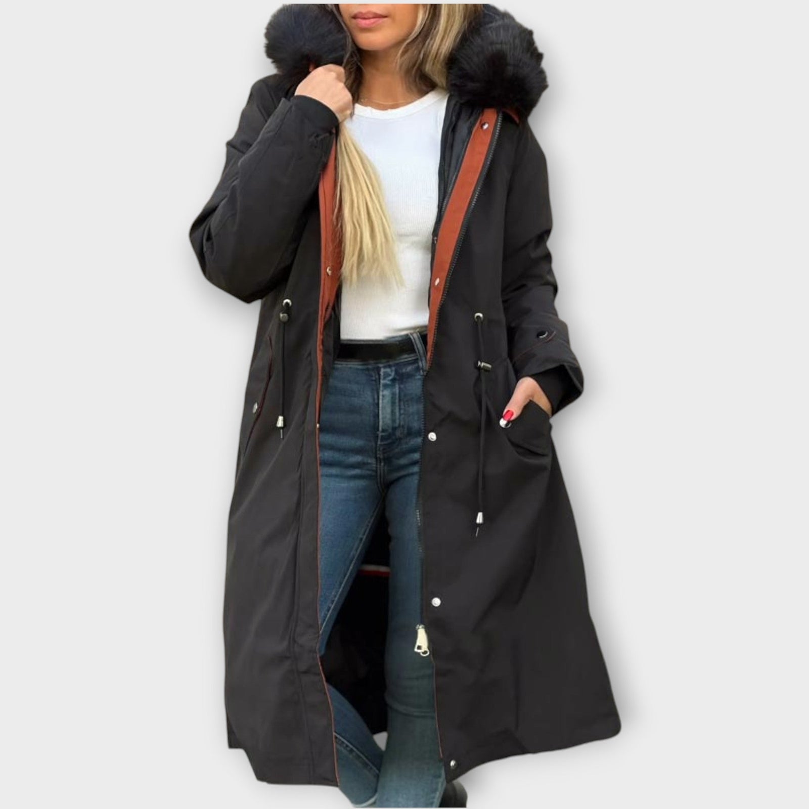Long Faux-Fur Hood Winter Parka