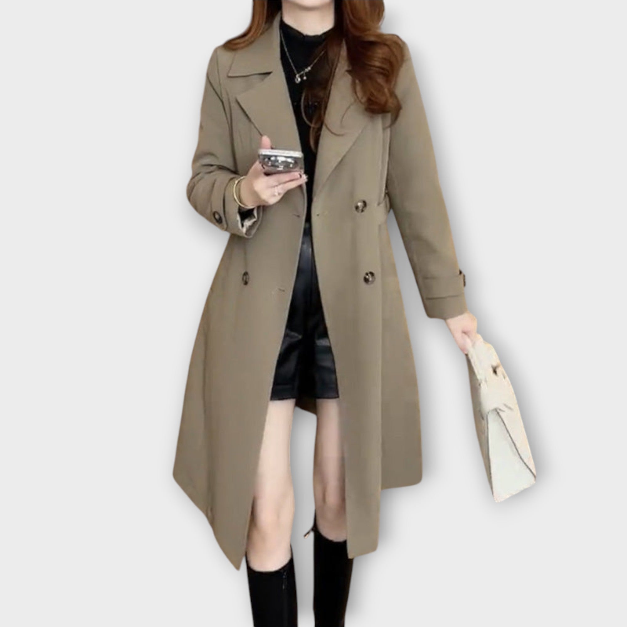 Classic Double-Breasted Trench Coat with Tailored Elegance